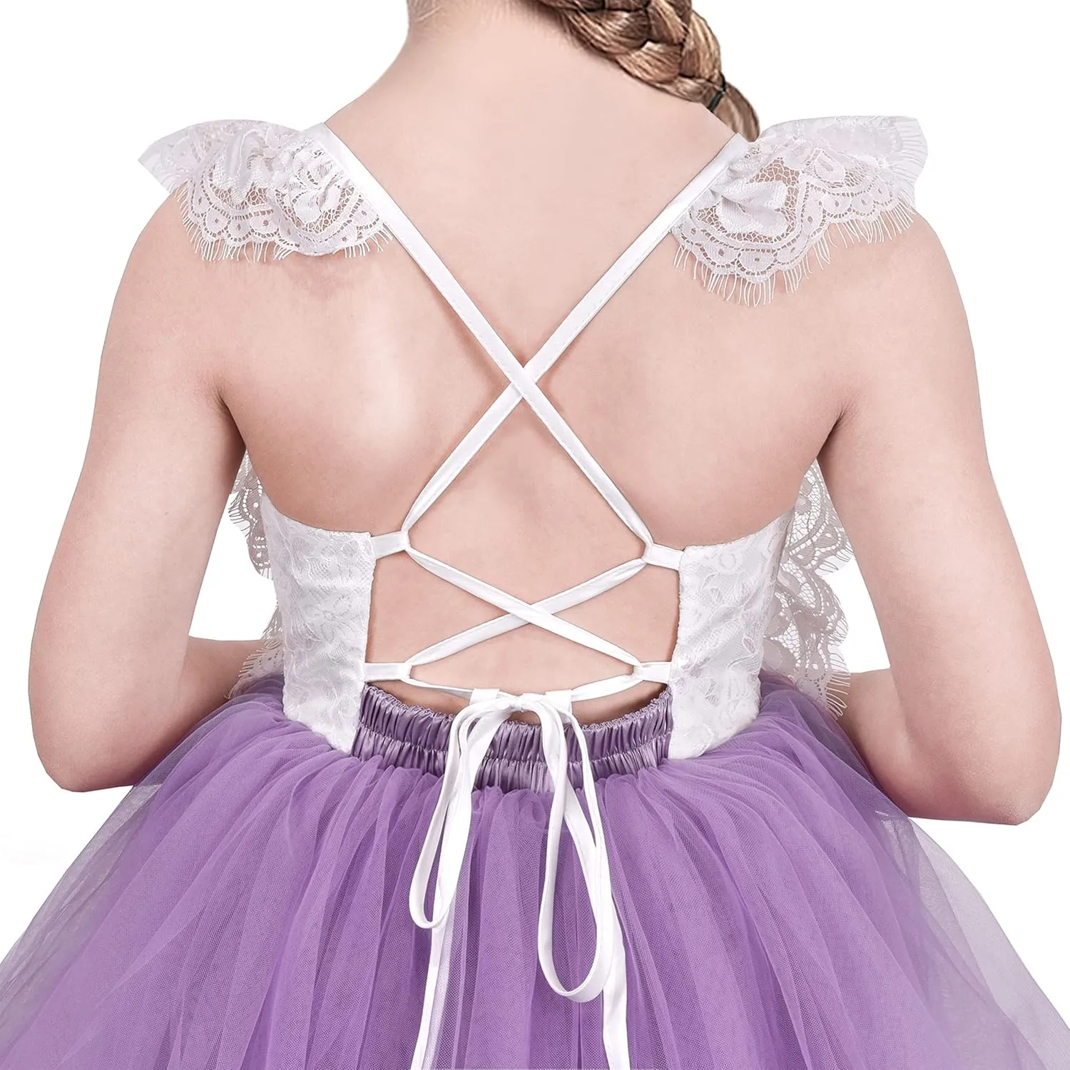 Sunny Fashion Girls Dress Purple Lace Tulle Sleeveless Hollow Back Party Pageant