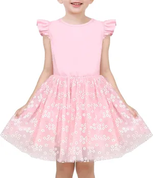 Sunny Fashion Girls Dress Purple Short Sleeve Rainbow Tulle Skirt Birthday Party
