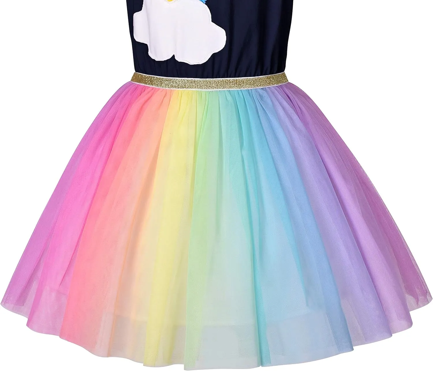 Sunny Fashion Girls Dress Purple Short Sleeve Rainbow Tulle Skirt Birthday Party