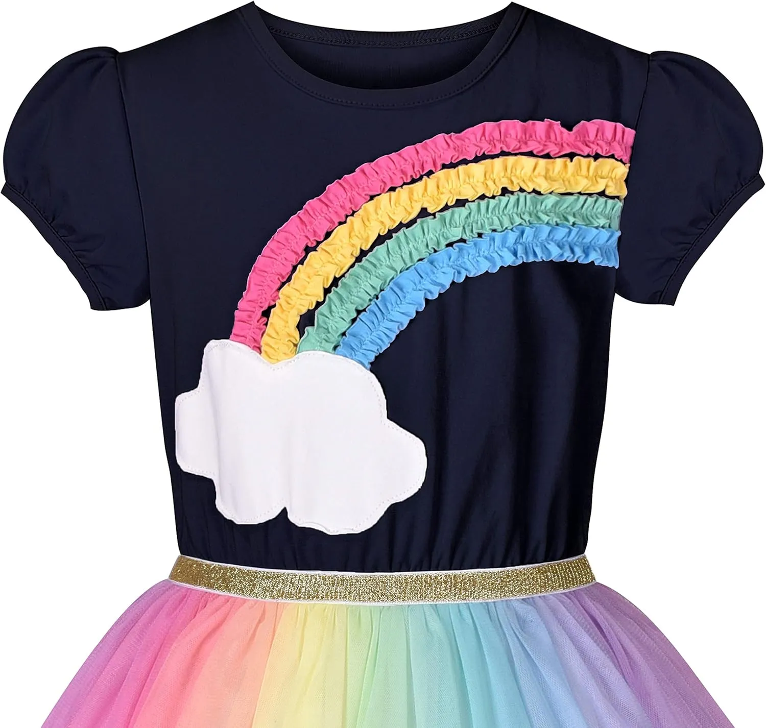 Sunny Fashion Girls Dress Purple Short Sleeve Rainbow Tulle Skirt Birthday Party