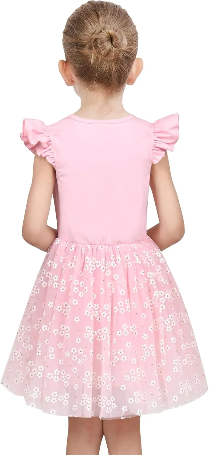 Sunny Fashion Girls Dress Purple Short Sleeve Rainbow Tulle Skirt Birthday Party