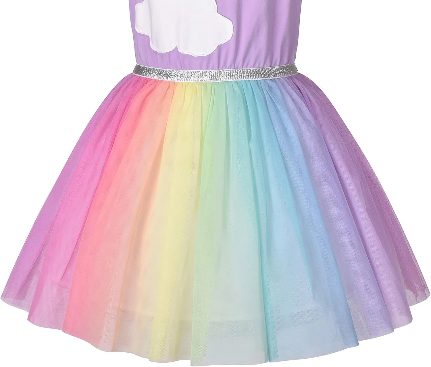 Sunny Fashion Girls Dress Purple Short Sleeve Rainbow Tulle Skirt Birthday Party