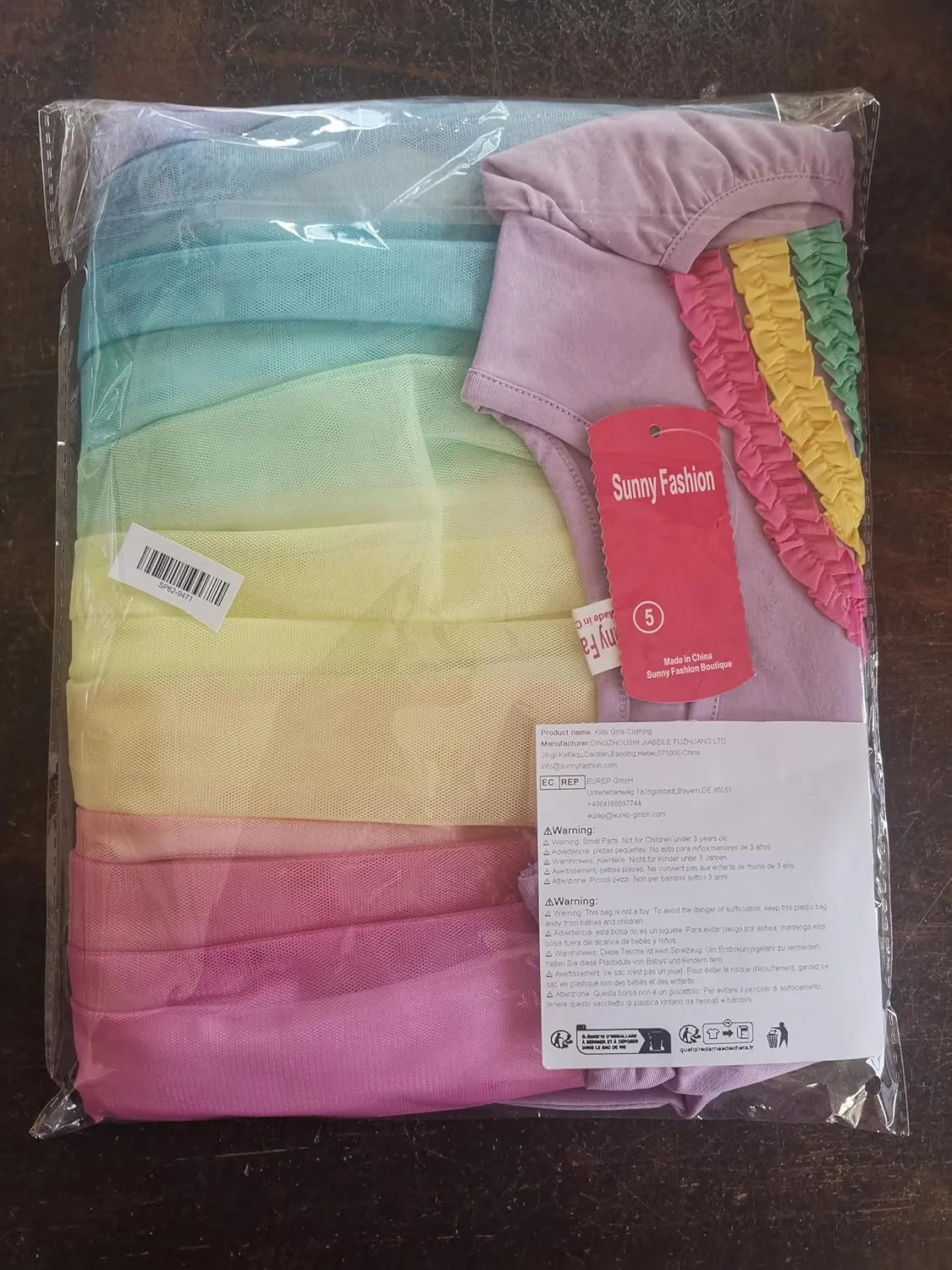 Sunny Fashion Girls Dress Purple Short Sleeve Rainbow Tulle Skirt Birthday Party