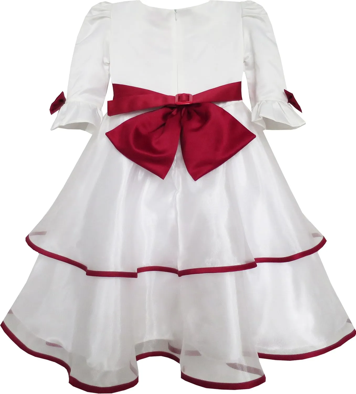 Sunny Fashion Girls Dress Red Rose Bow Tie Lace Formal Party Long Sleeve