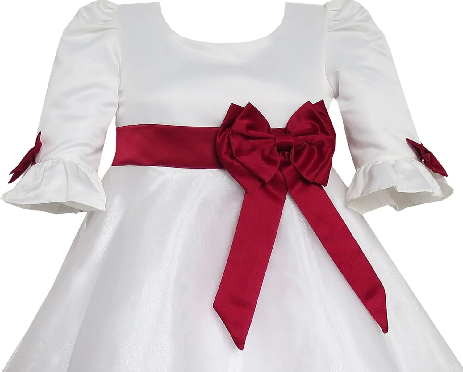 Sunny Fashion Girls Dress Red Rose Bow Tie Lace Formal Party Long Sleeve