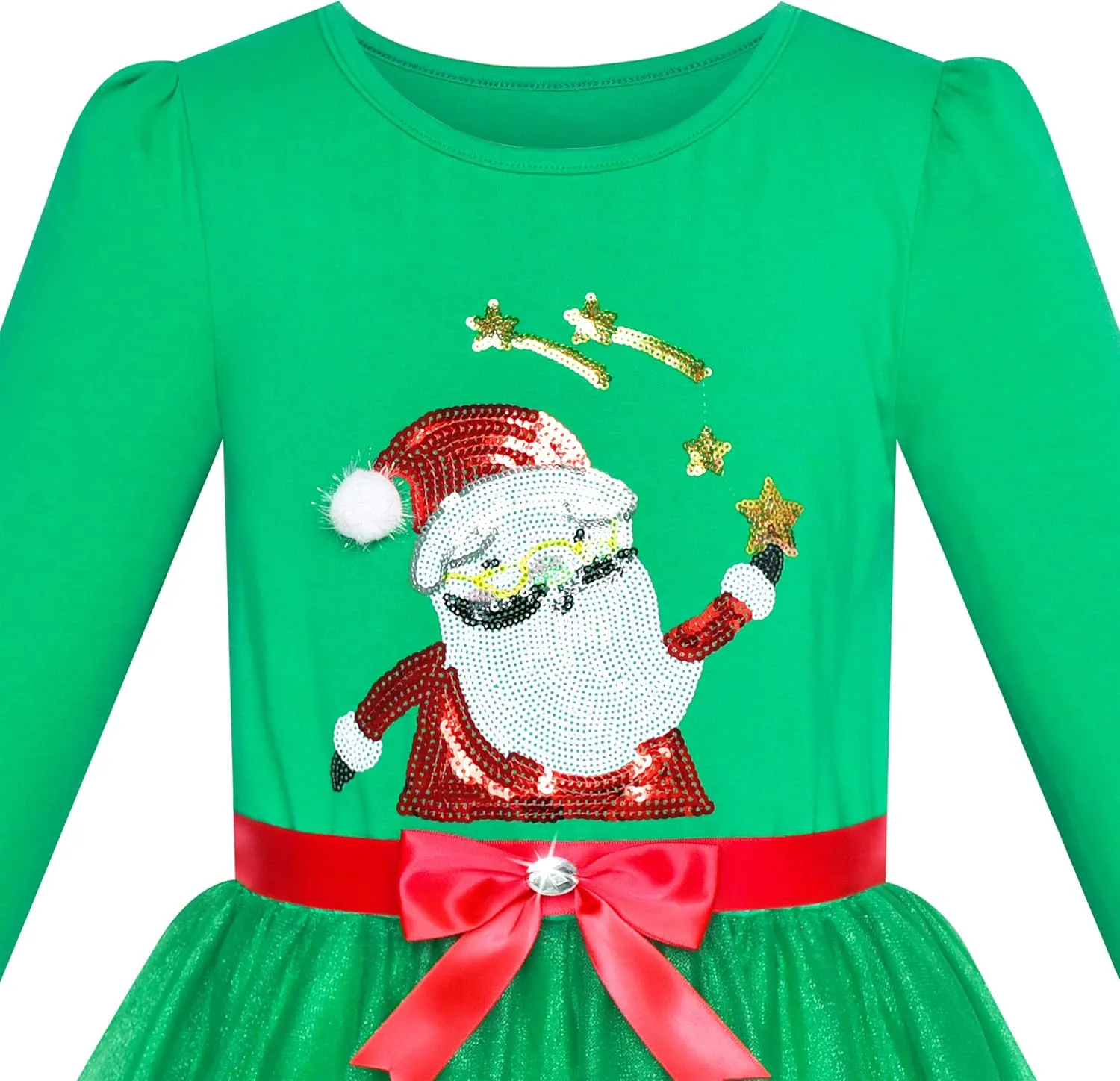 Sunny Fashion Girls Dress Reindeer Headband Santa Christmas Long Sleeve Party Dress