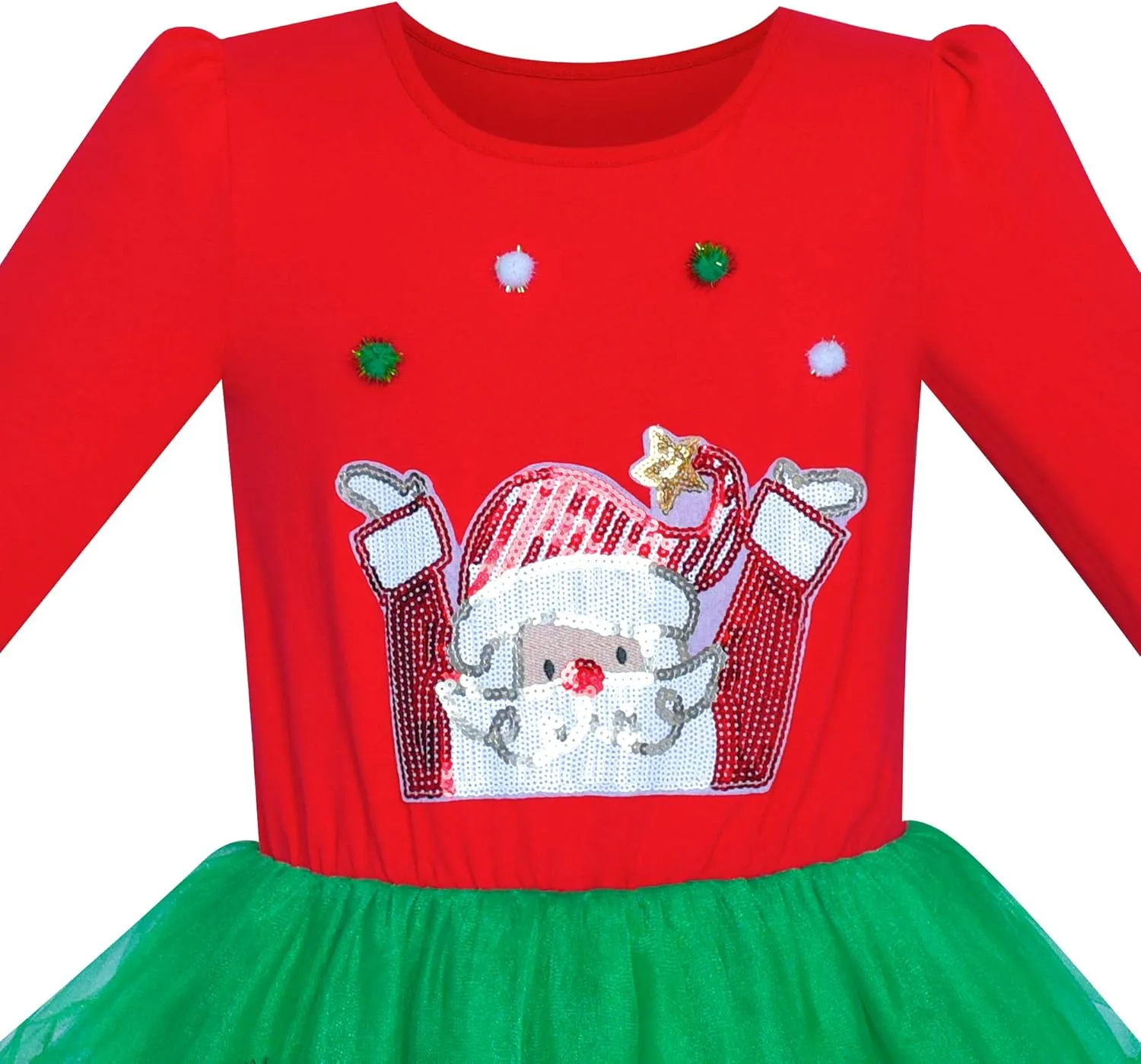 Sunny Fashion Girls Dress Reindeer Headband Santa Christmas Long Sleeve Party Dress