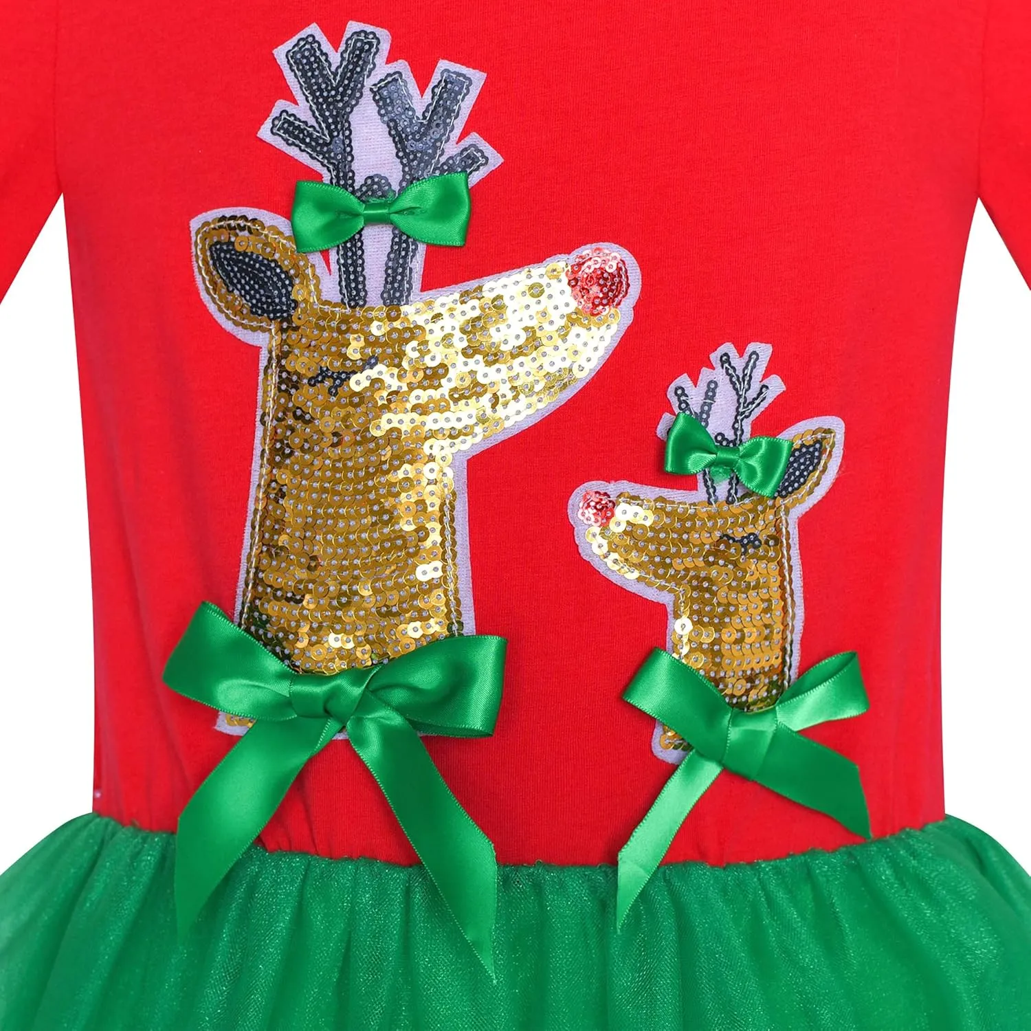 Sunny Fashion Girls Dress Reindeer Headband Santa Christmas Long Sleeve Party Dress