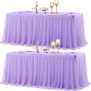 Suppromo 2 Pack 6ft Lavender Tulle Tablecloths for Rectangle Tables, 6 Foot Rectangular Table Cloth Wrinkle Free Tablecover with Tutu Skirt for Wedding Baby Shower Birthday Party Banquet Buffet Cake