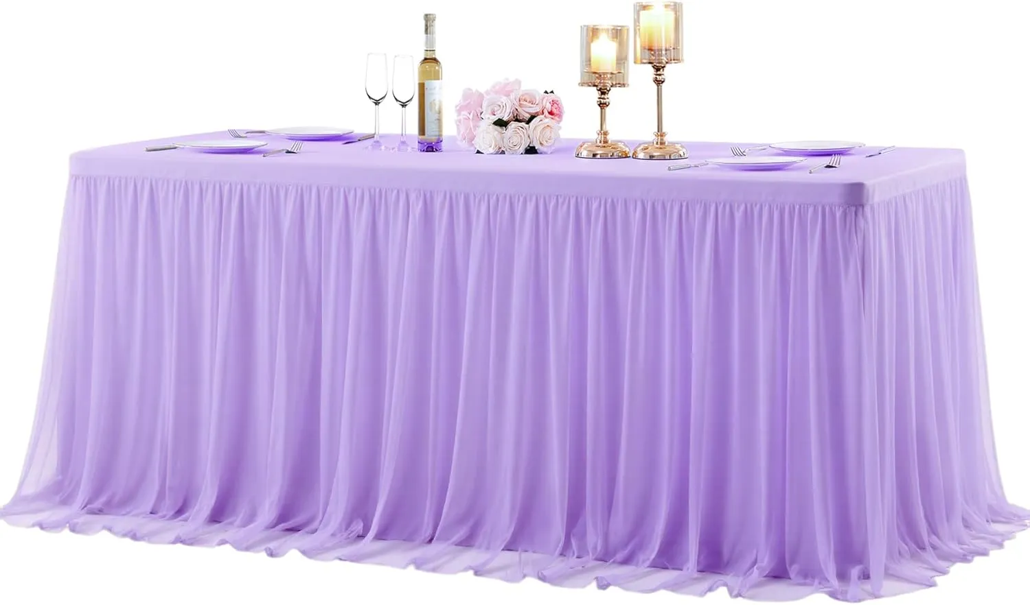 Suppromo 2 Pack 6ft Lavender Tulle Tablecloths for Rectangle Tables, 6 Foot Rectangular Table Cloth Wrinkle Free Tablecover with Tutu Skirt for Wedding Baby Shower Birthday Party Banquet Buffet Cake