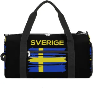 Sverige Sweden Swedish Flag Gym Bag for Men Women Travel Duffle Backpack Portable Luggage Bag with Adjustable Shoulder Strap
