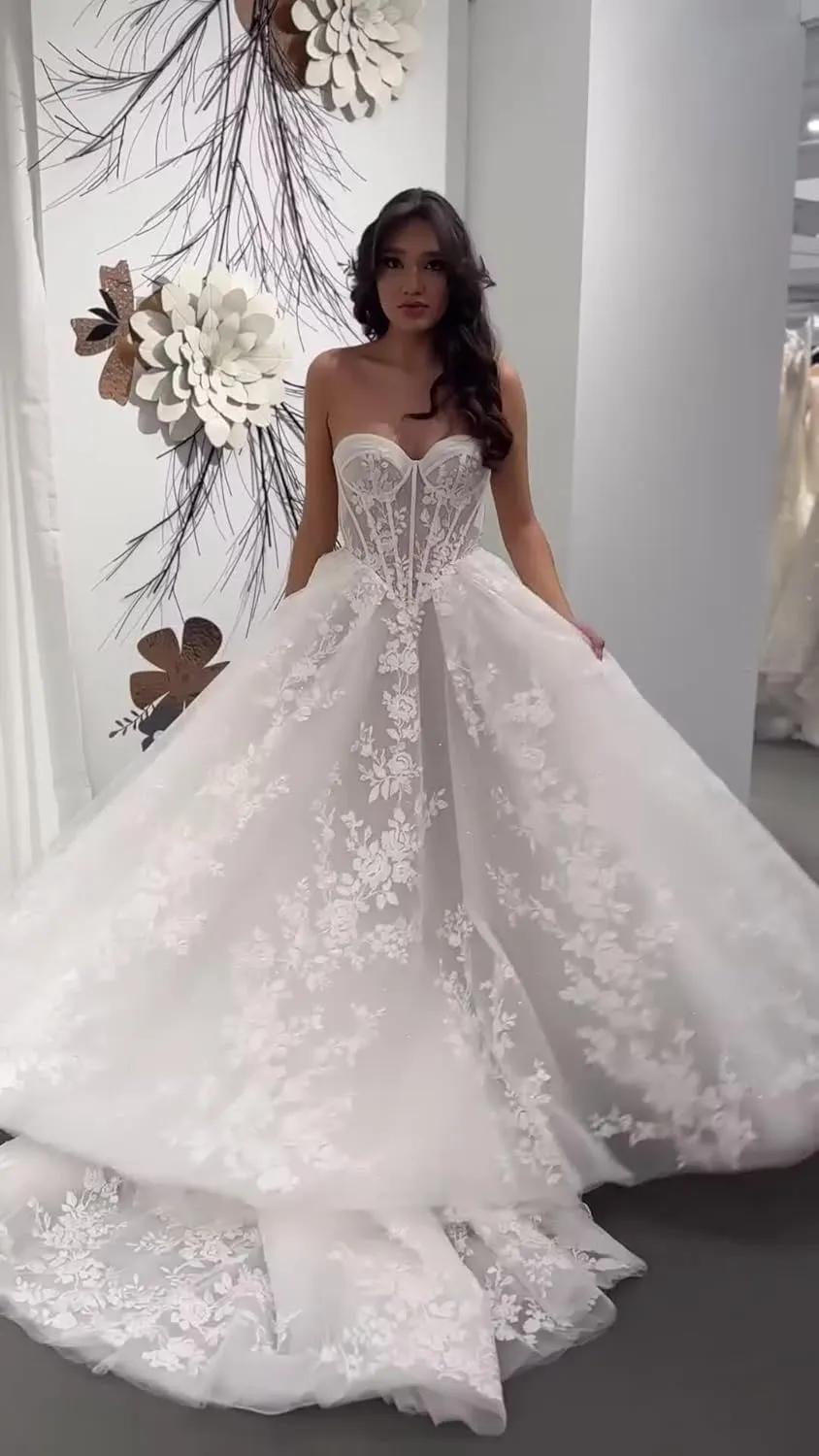 Sweetheart Princess Wedding Dresses for Bride 2025 Laces Appliques Bridal Gowns LU61
