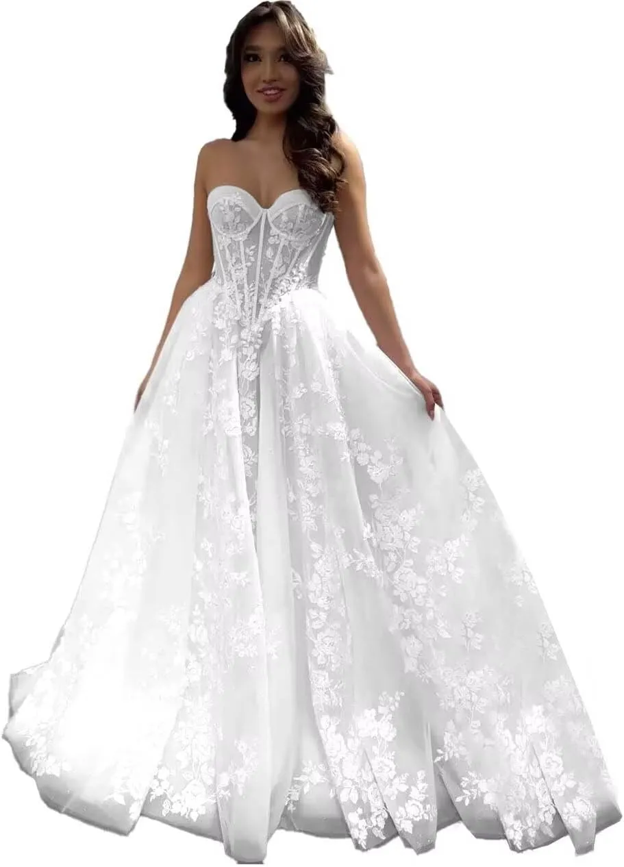 Sweetheart Princess Wedding Dresses for Bride 2025 Laces Appliques Bridal Gowns LU61