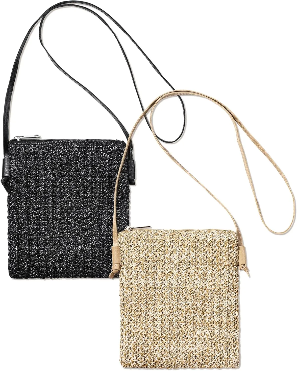 Sweetude 2 Pcs Straw Beach Bag for Women Summer Woven Straw Purse Cute Shoulder Crossbody Handbags for Women
