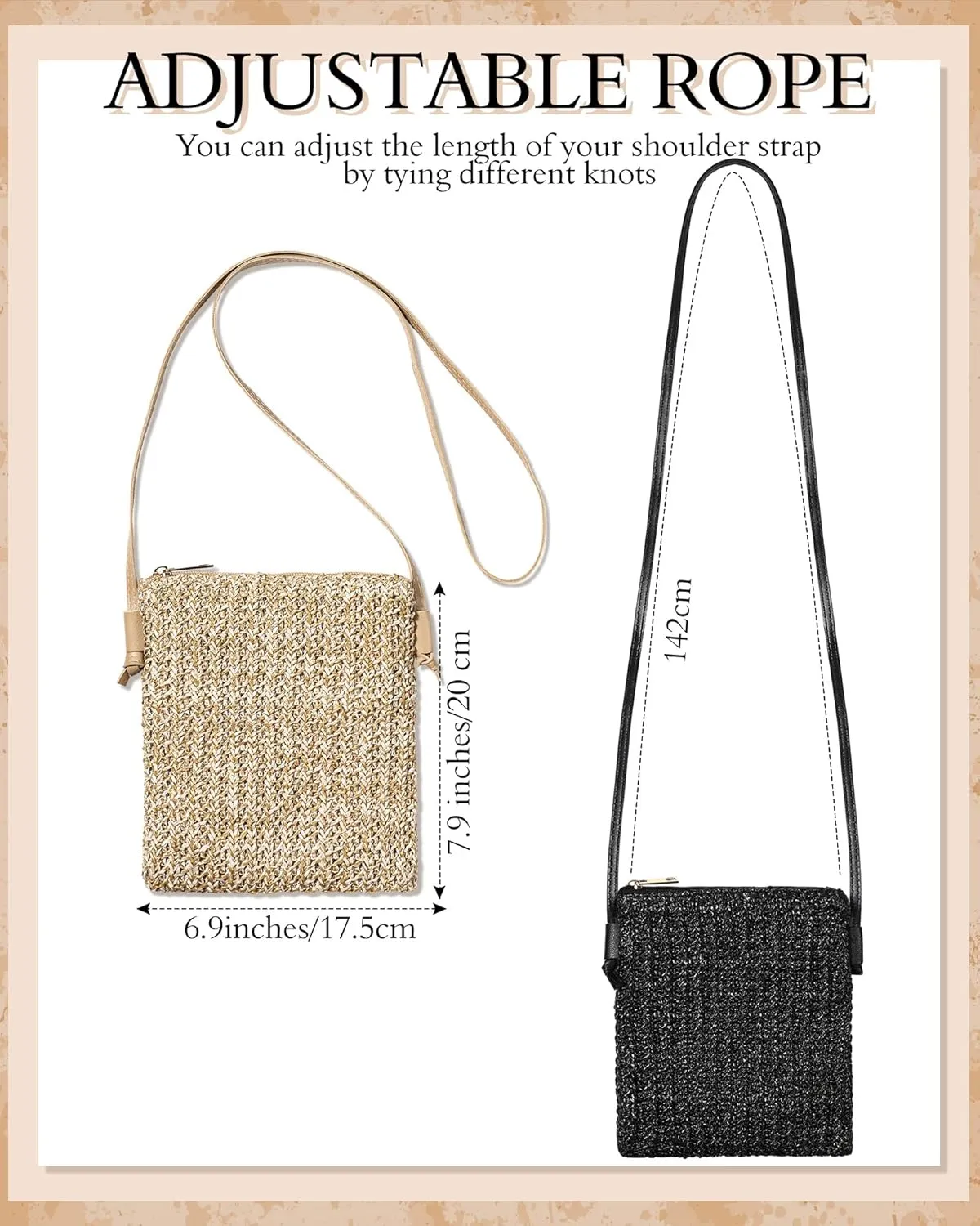 Sweetude 2 Pcs Straw Beach Bag for Women Summer Woven Straw Purse Cute Shoulder Crossbody Handbags for Women