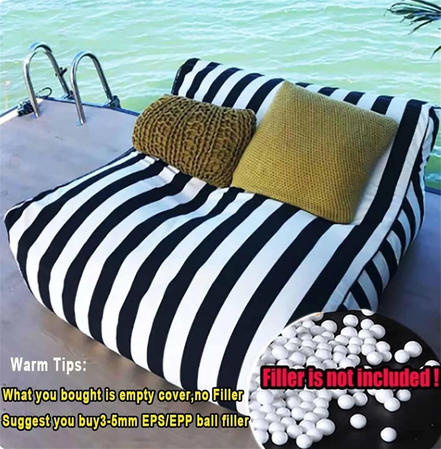 SXBCyan Floating Bean Bag for Pool - Outdoor Waterproof Bean Bag Chairs for Adults - Reusable Bean Bag for Swimming Without Filler Garden Beach Camp Beanbag Sofa Bed Puff Lounge(Black)