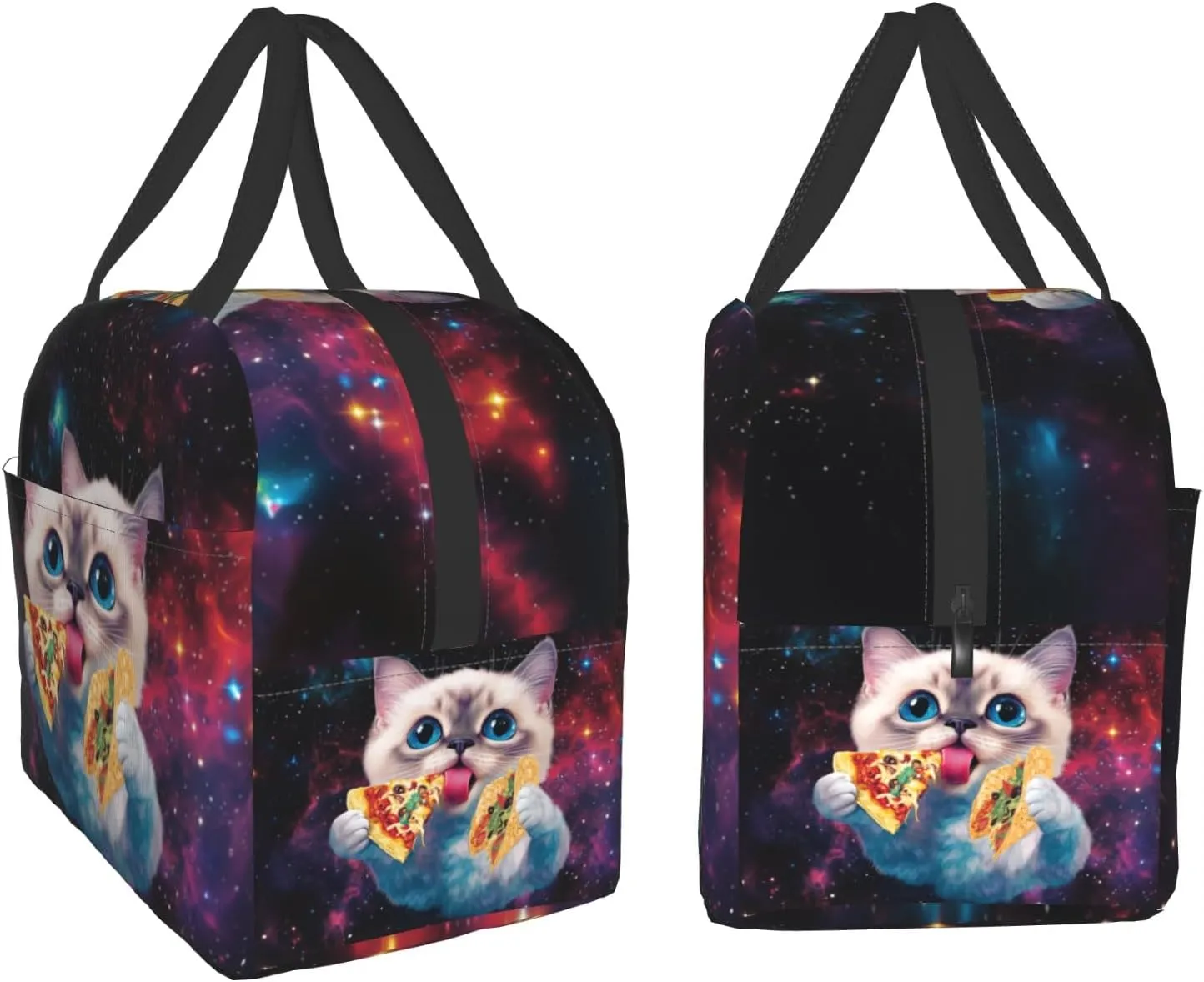 Taco Cat Lunch Box Cute Kitten Pizza Galaxy Insulated Portable Lunch Bags Thermal Meal Cooler Lunch Tote Handbag for Kids Girls Boys College Women Men Office Picnic