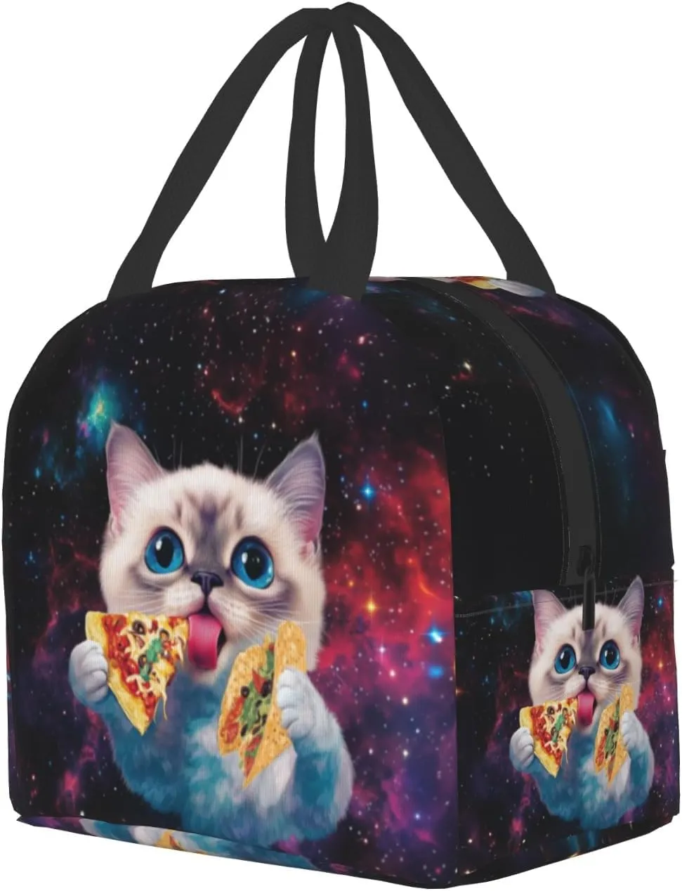 Taco Cat Lunch Box Cute Kitten Pizza Galaxy Insulated Portable Lunch Bags Thermal Meal Cooler Lunch Tote Handbag for Kids Girls Boys College Women Men Office Picnic