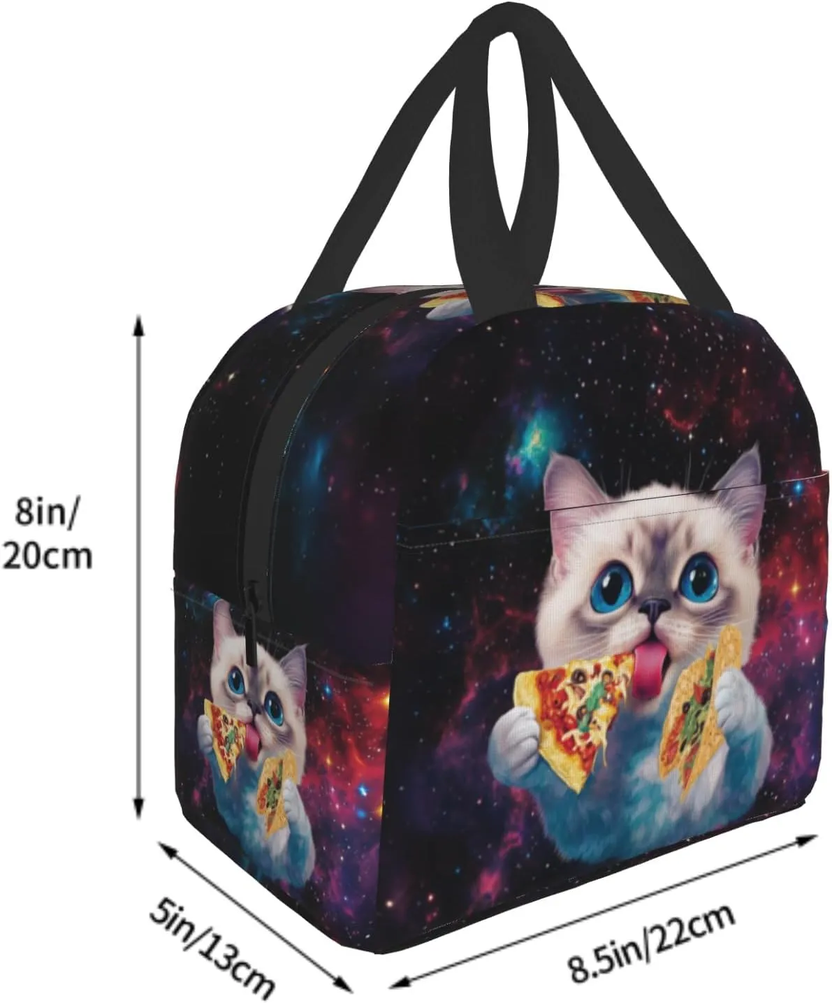 Taco Cat Lunch Box Cute Kitten Pizza Galaxy Insulated Portable Lunch Bags Thermal Meal Cooler Lunch Tote Handbag for Kids Girls Boys College Women Men Office Picnic