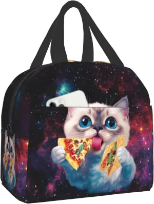 Taco Cat Lunch Box Cute Kitten Pizza Galaxy Insulated Portable Lunch Bags Thermal Meal Cooler Lunch Tote Handbag for Kids Girls Boys College Women Men Office Picnic