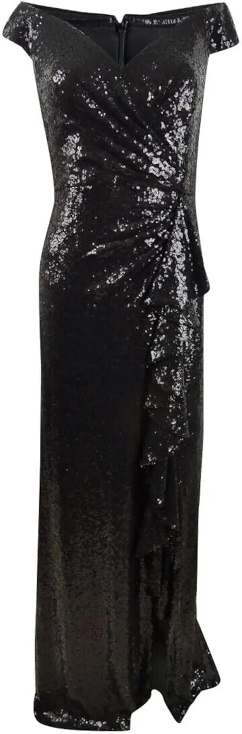 Tadashi Shoji Womens Sequin Gown Dress, Black, Small