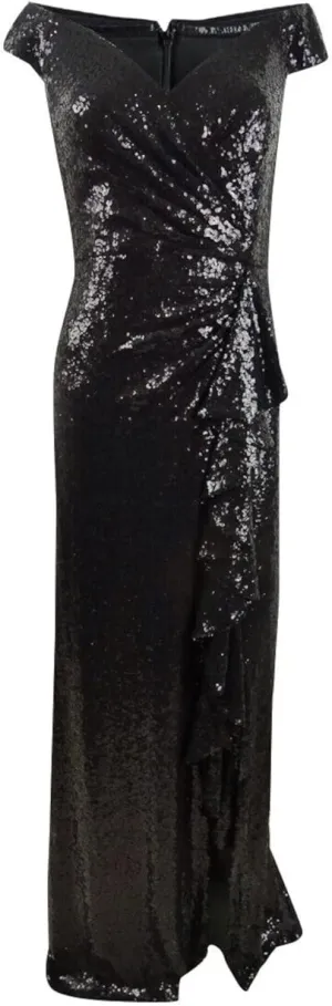 Tadashi Shoji Womens Sequin Gown Dress, Black, Small