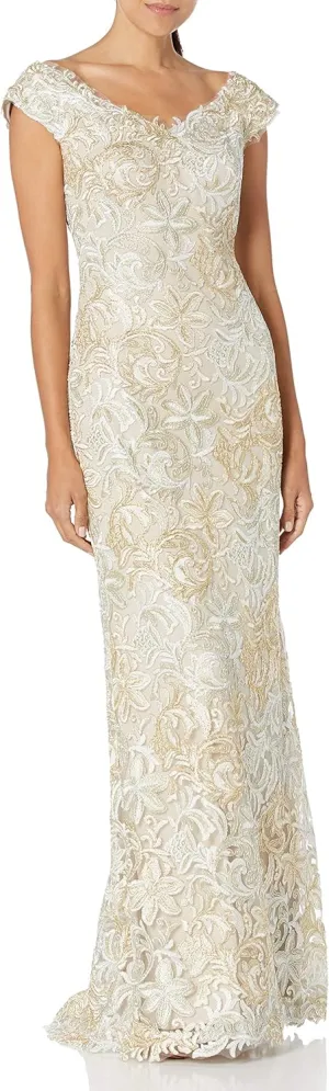 Tadashi Shoji Women's S/S Sequin Lace Gown W/Illusion Neckline
