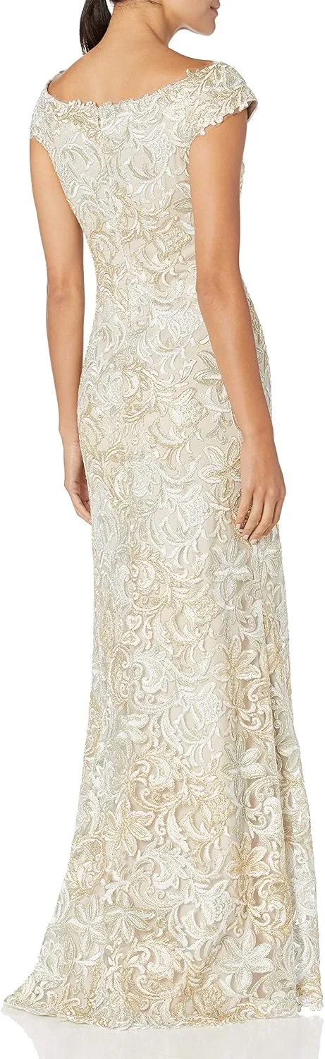 Tadashi Shoji Women's S/S Sequin Lace Gown W/Illusion Neckline