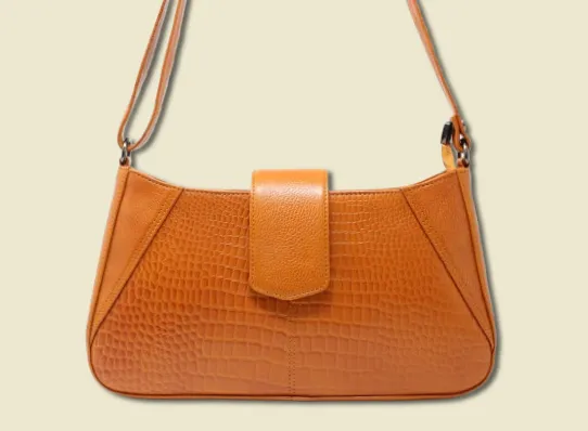 Taha Croco Mango Tan Baguette Sling For Women