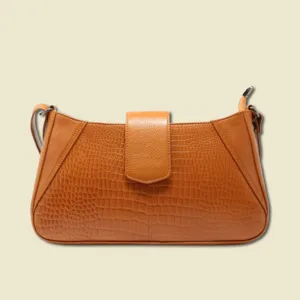 Taha Croco Mango Tan Baguette Sling For Women