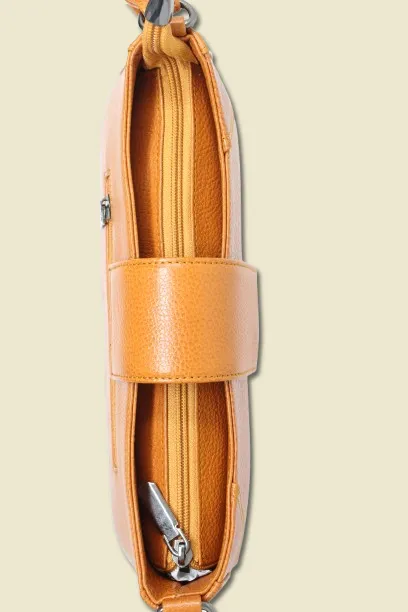 Taha Croco Mango Tan Baguette Sling For Women