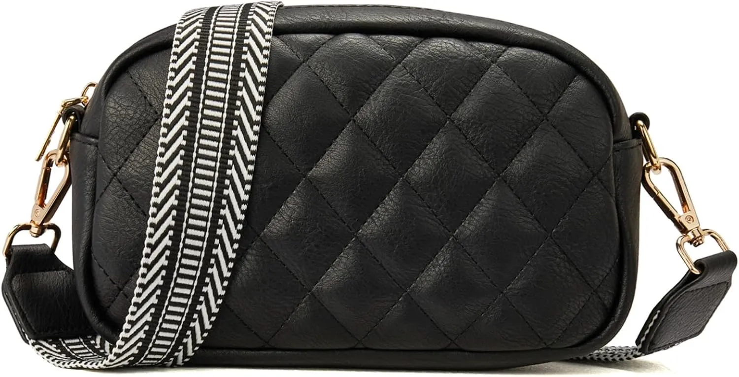 Telena Crossbody bags for Women Trendy Quilted Crossbody Bag Faux Leather Purse with Wide Strap