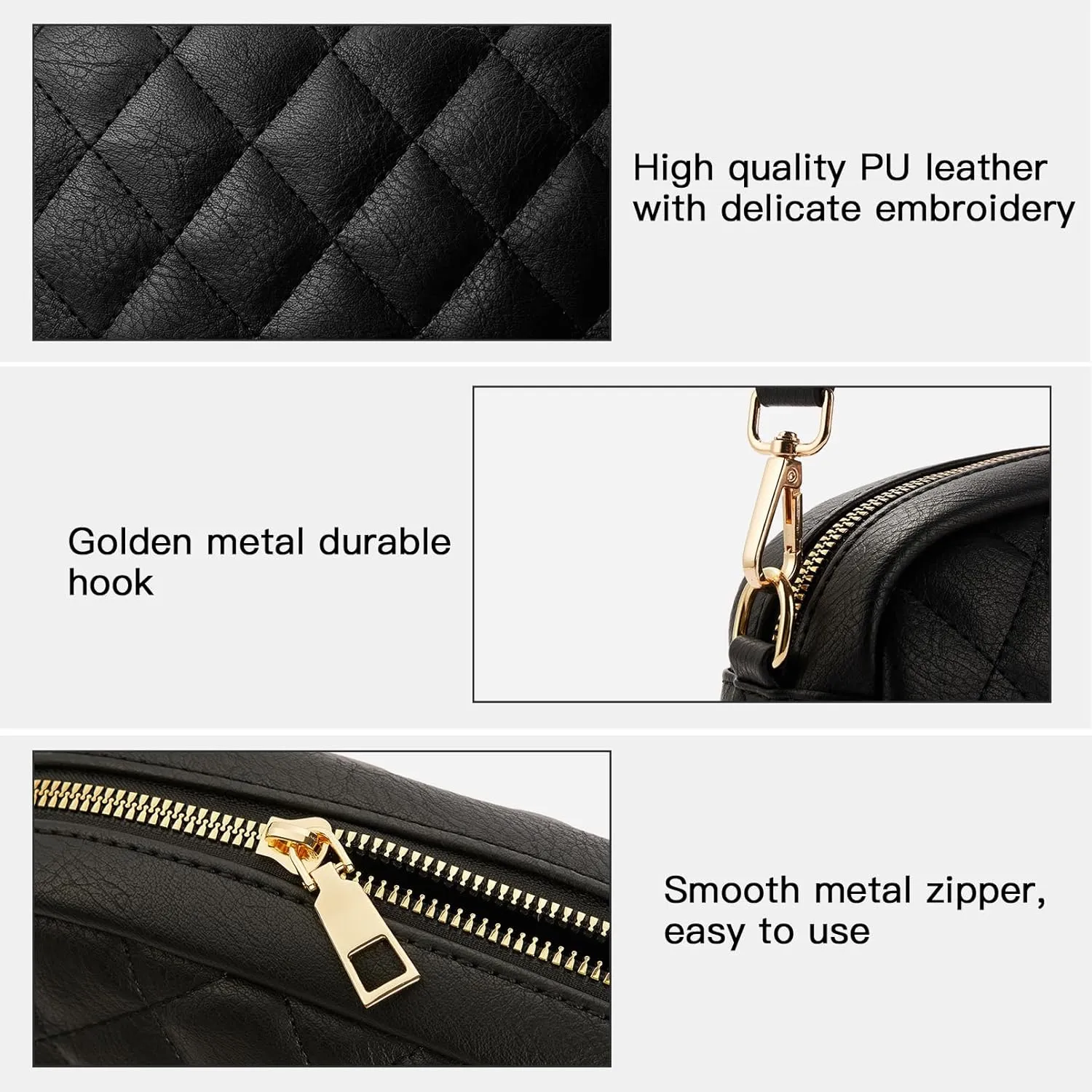 Telena Crossbody bags for Women Trendy Quilted Crossbody Bag Faux Leather Purse with Wide Strap