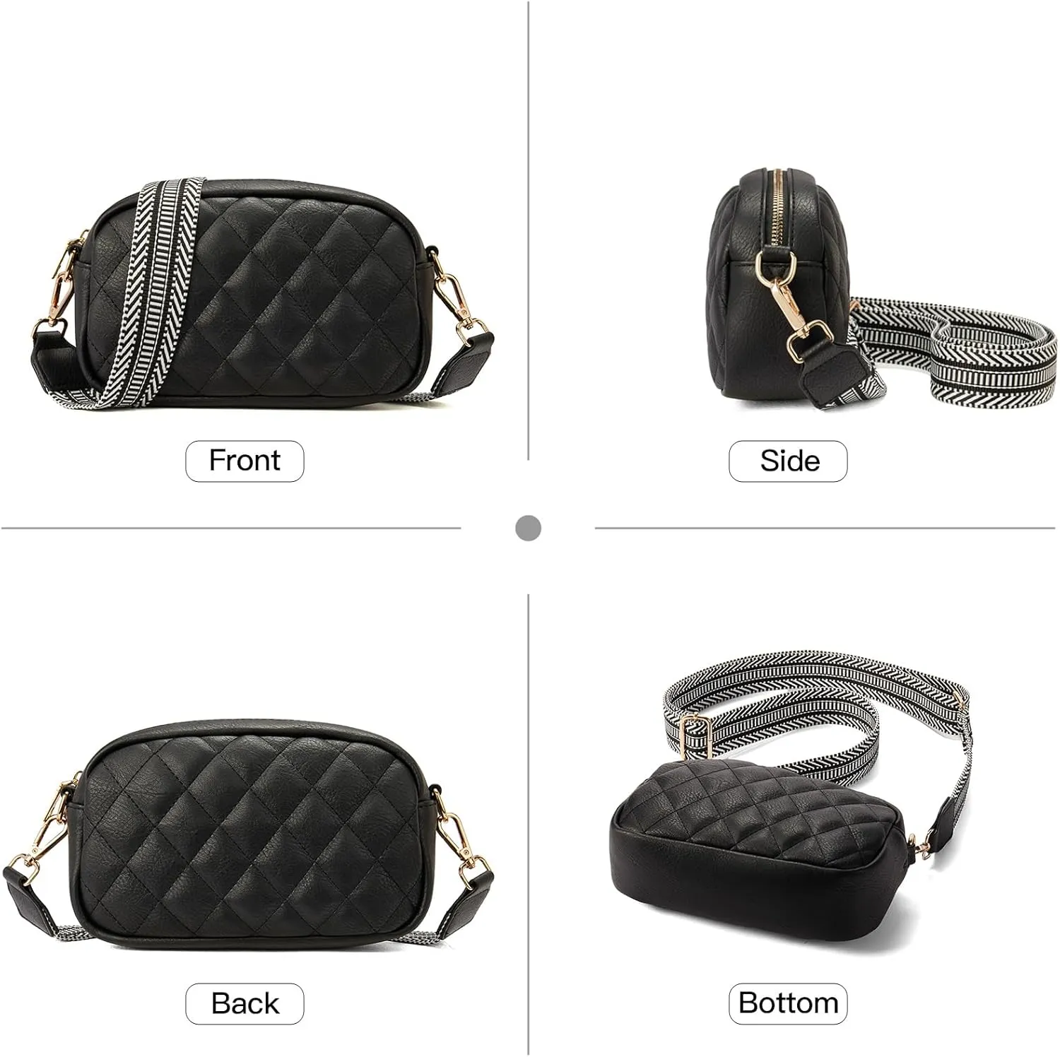 Telena Crossbody bags for Women Trendy Quilted Crossbody Bag Faux Leather Purse with Wide Strap