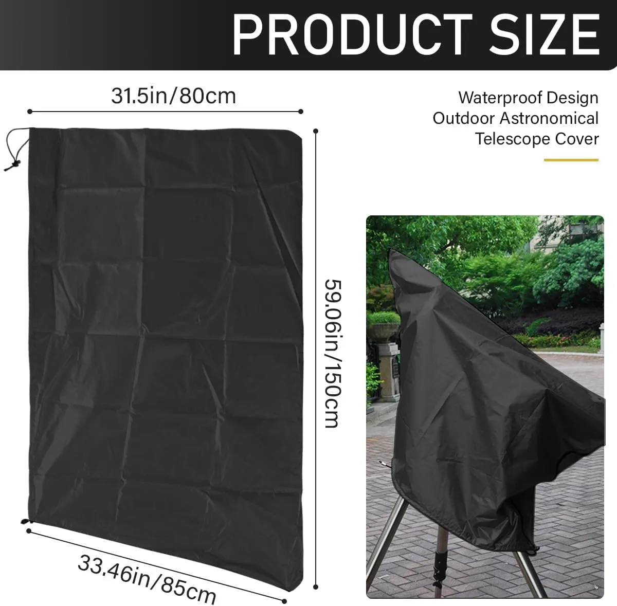 Telescope Cover with Adjustable Drawstring Waterproof Telescope Cover Outdoor Sun Protective Astronomical for indoor or Outdoor Use（Black 150x85CM）