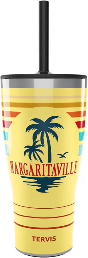 Tervis Traveler Margaritaville Gotta Go Palm Triple Walled Insulated Tumbler Travel Cup Keeps Drinks Cold & Hot, 30oz - with Straw Lid, Stainless Steel