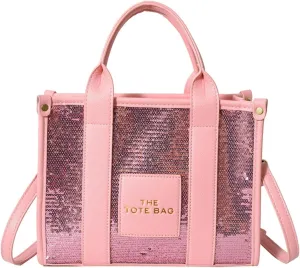The Tote Bag for Women,Shining Leather Tote Bag with Zipper,Trendy Sequin Crossbody Purse,Top Handle Handbags,Blue