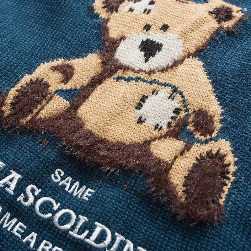 Three-Dimensional Bear Jacquard Knitted Sweater