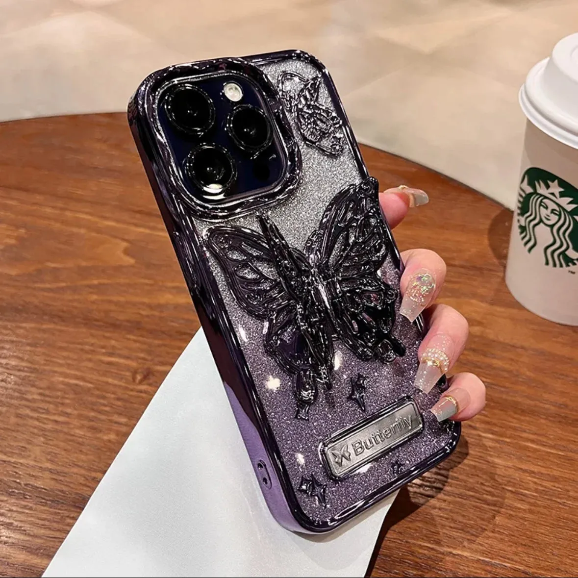 Three-dimensional Butterfly Glitter Case