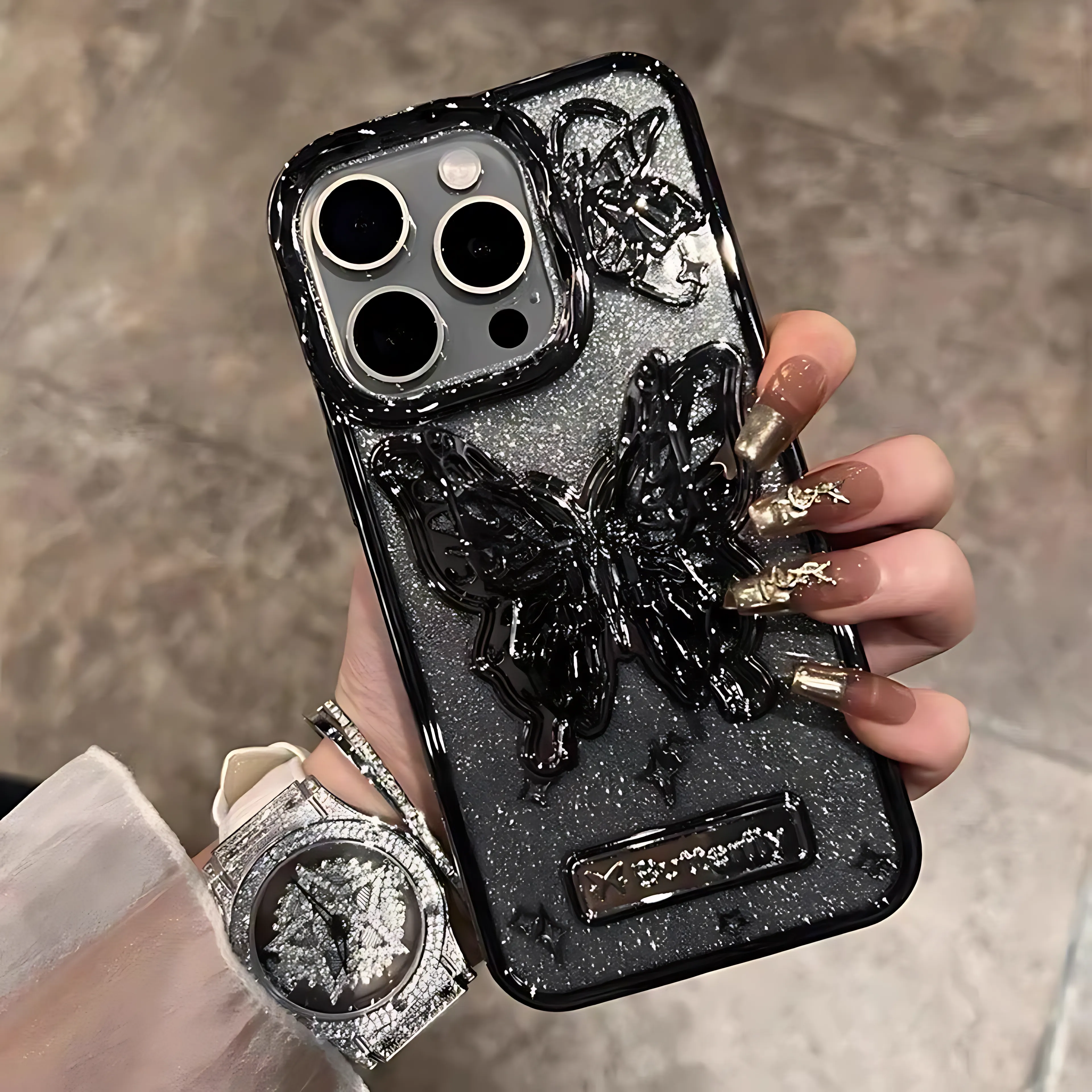 Three-dimensional Butterfly Glitter Case