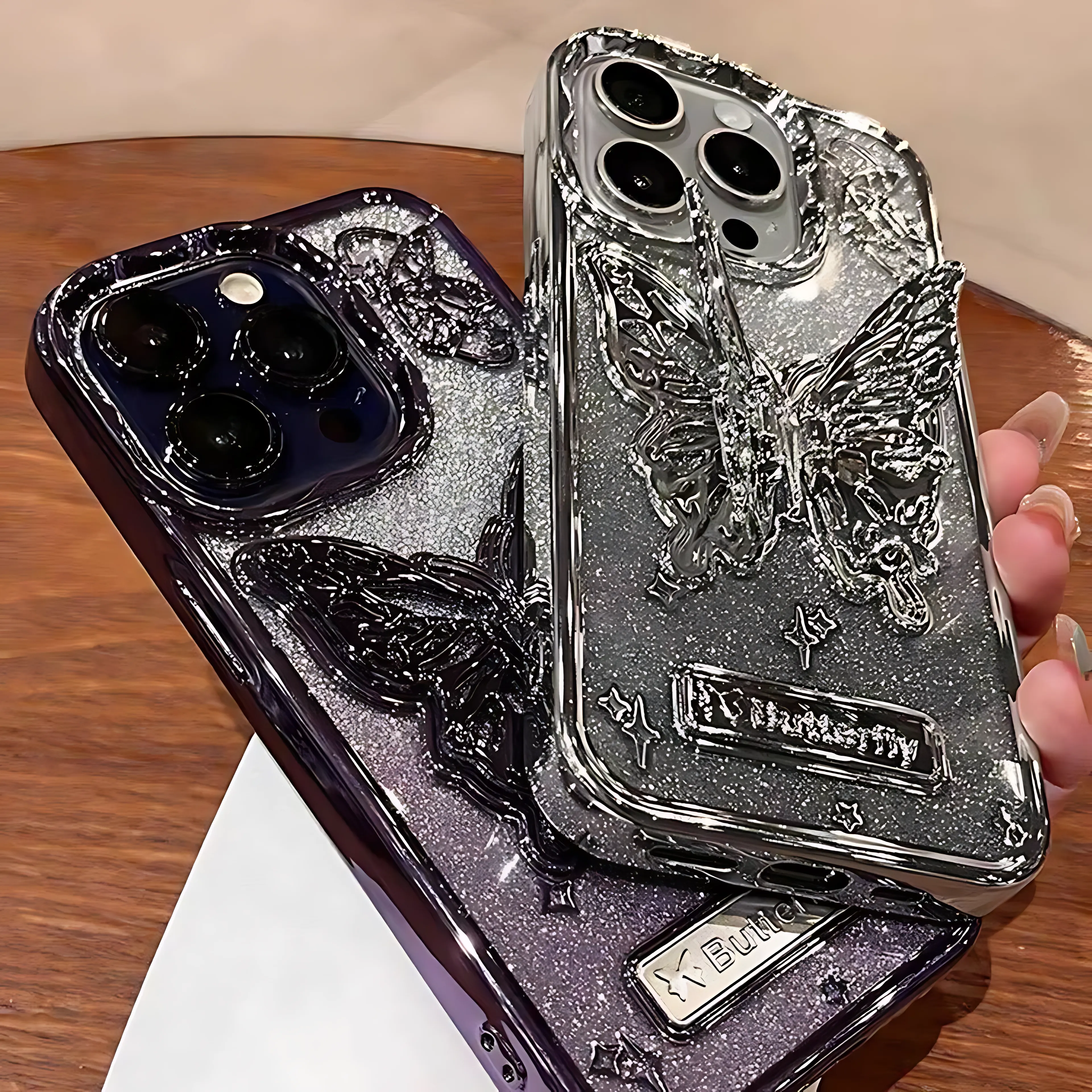 Three-dimensional Butterfly Glitter Case