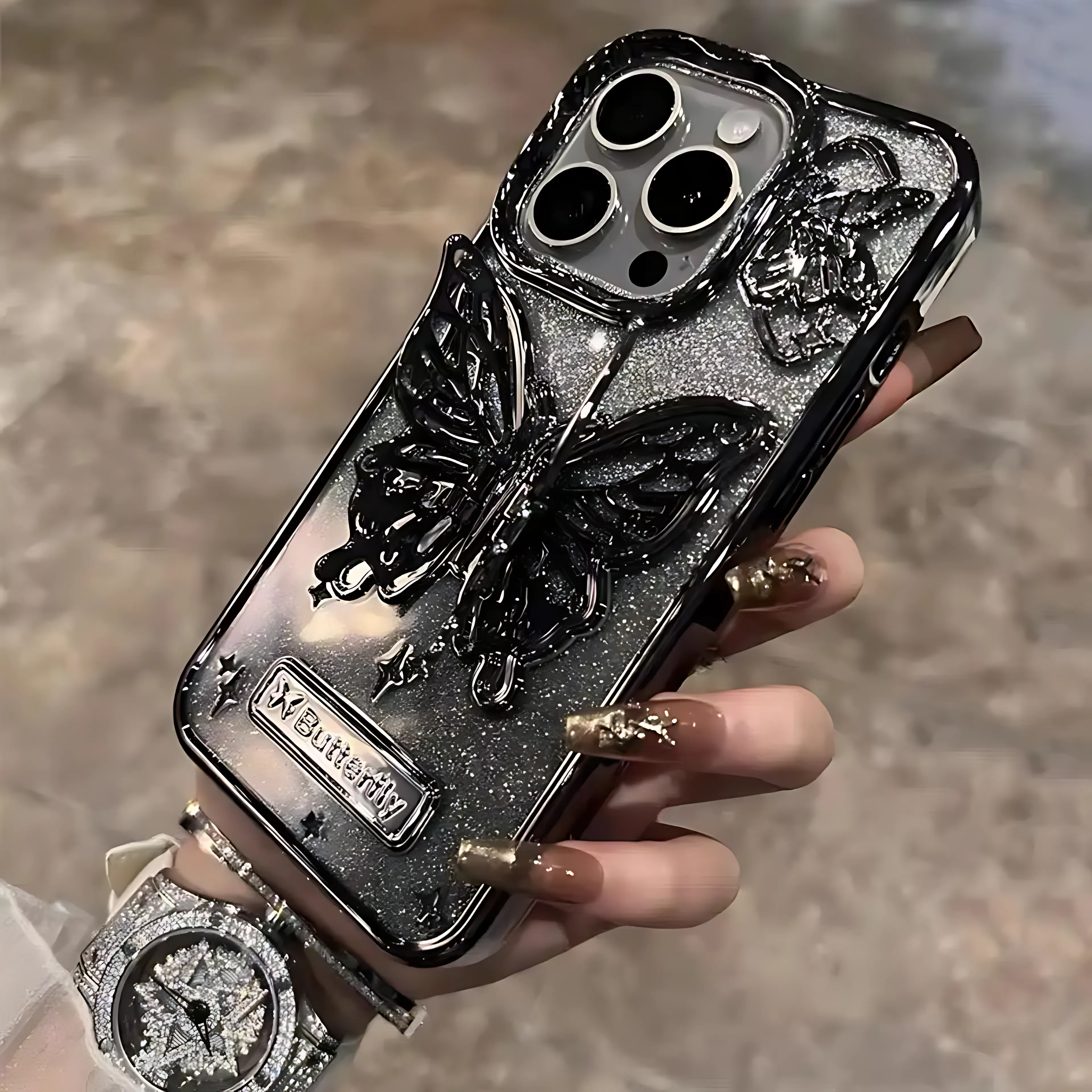 Three-dimensional Butterfly Glitter Case