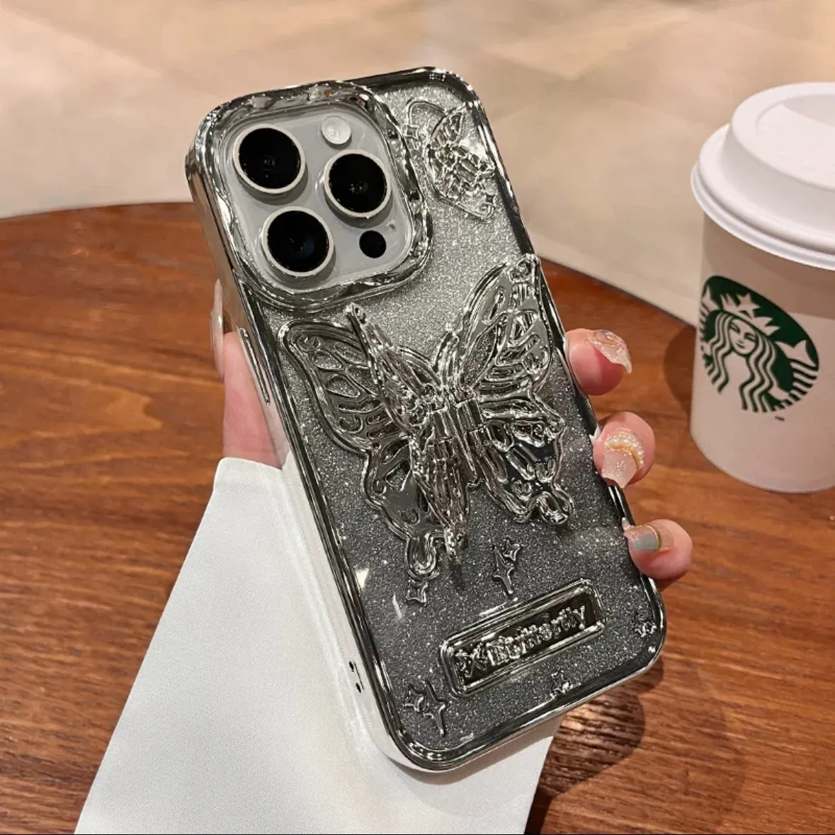 Three-dimensional Butterfly Glitter Case