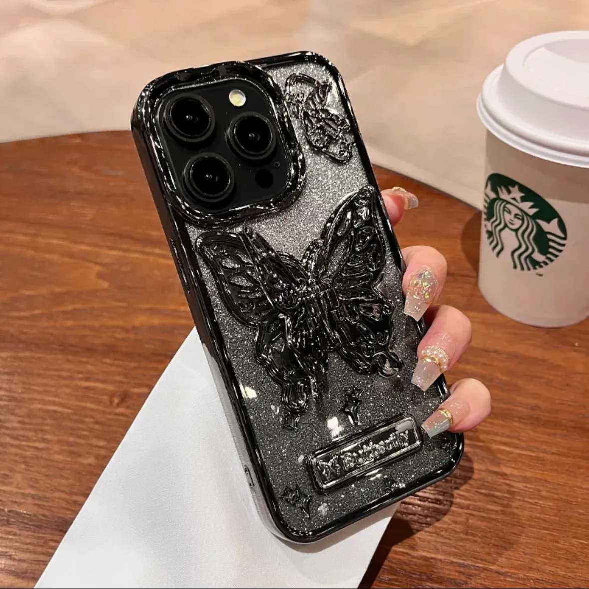 Three-dimensional Butterfly Glitter Case