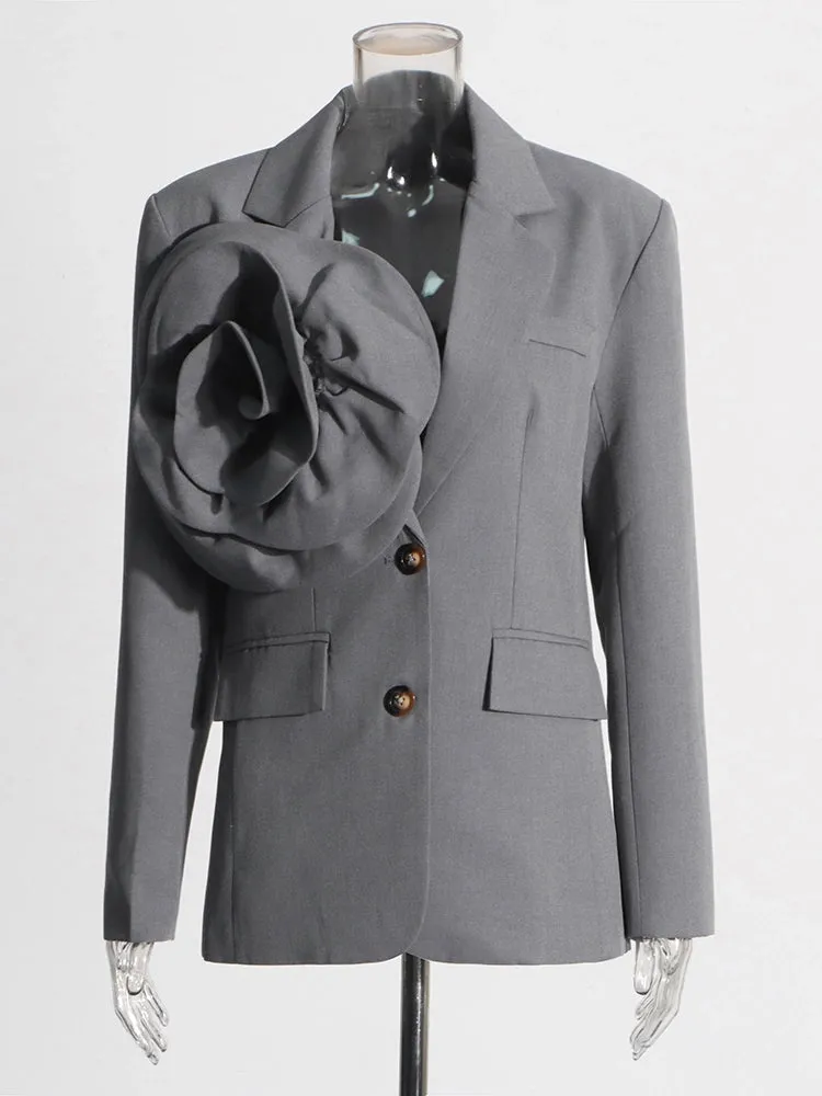 Three-dimensional Flower V Neck Loose Suit Blazer