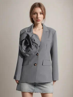 Three-dimensional Flower V Neck Loose Suit Blazer