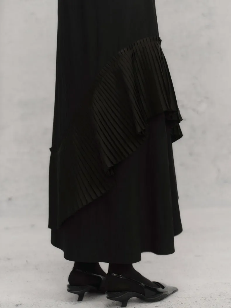 Three-dimensional Pleated Splicing Slit Skirt