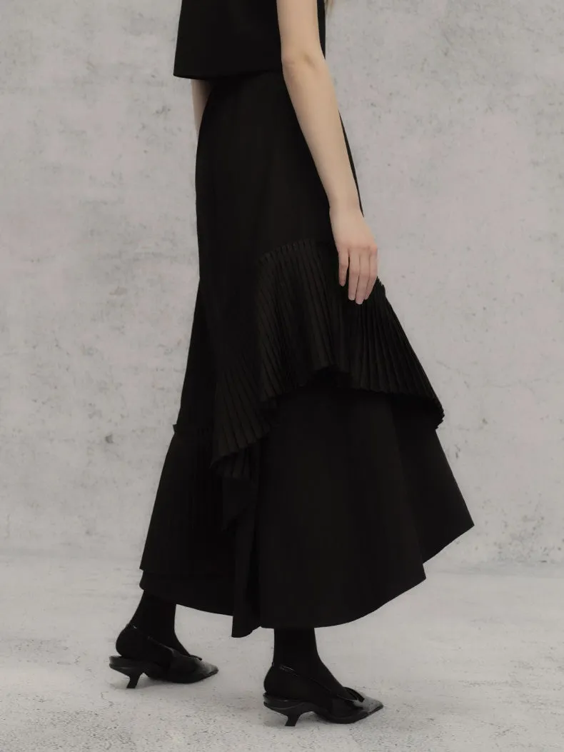 Three-dimensional Pleated Splicing Slit Skirt