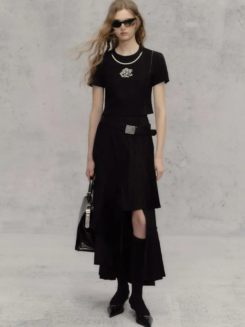 Three-dimensional Pleated Splicing Slit Skirt