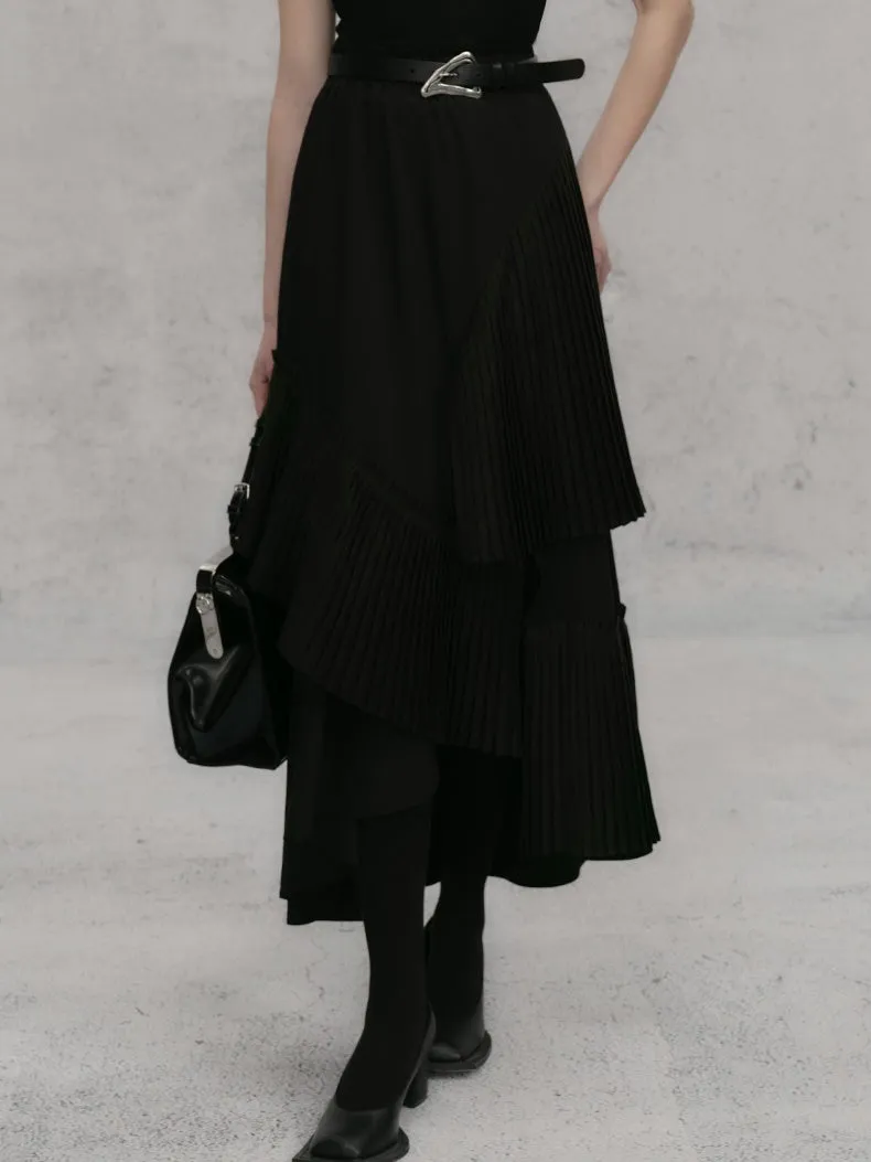 Three-dimensional Pleated Splicing Slit Skirt